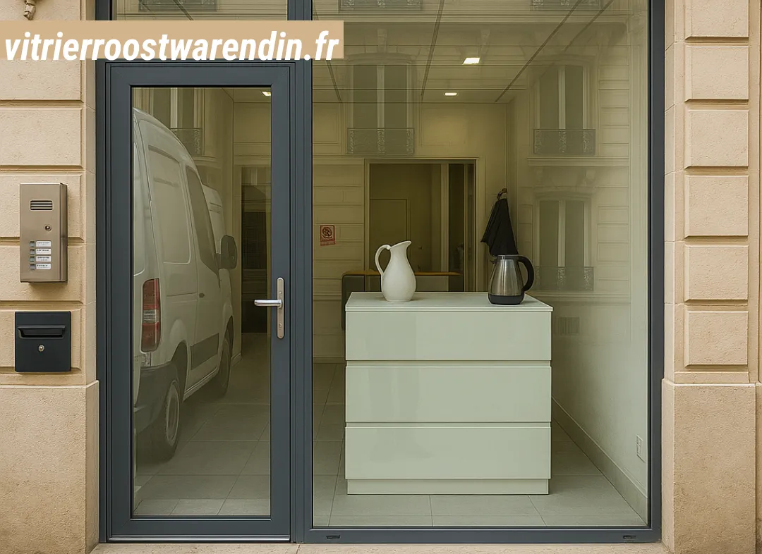 Façade vitrine de magasin en aluminium sur mesure à Roost-Warendin